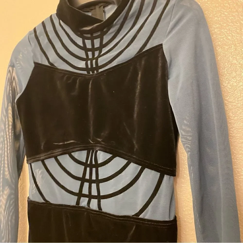 WEISSMAN Elite Dance Costume unitard blue black velvet To Be Loved 14115 LC